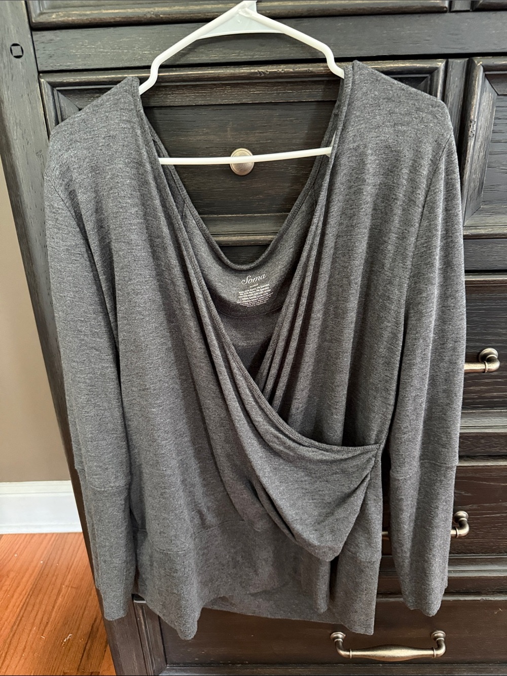 Soma Charcoal Draped Crossover Long-Sleeve Top